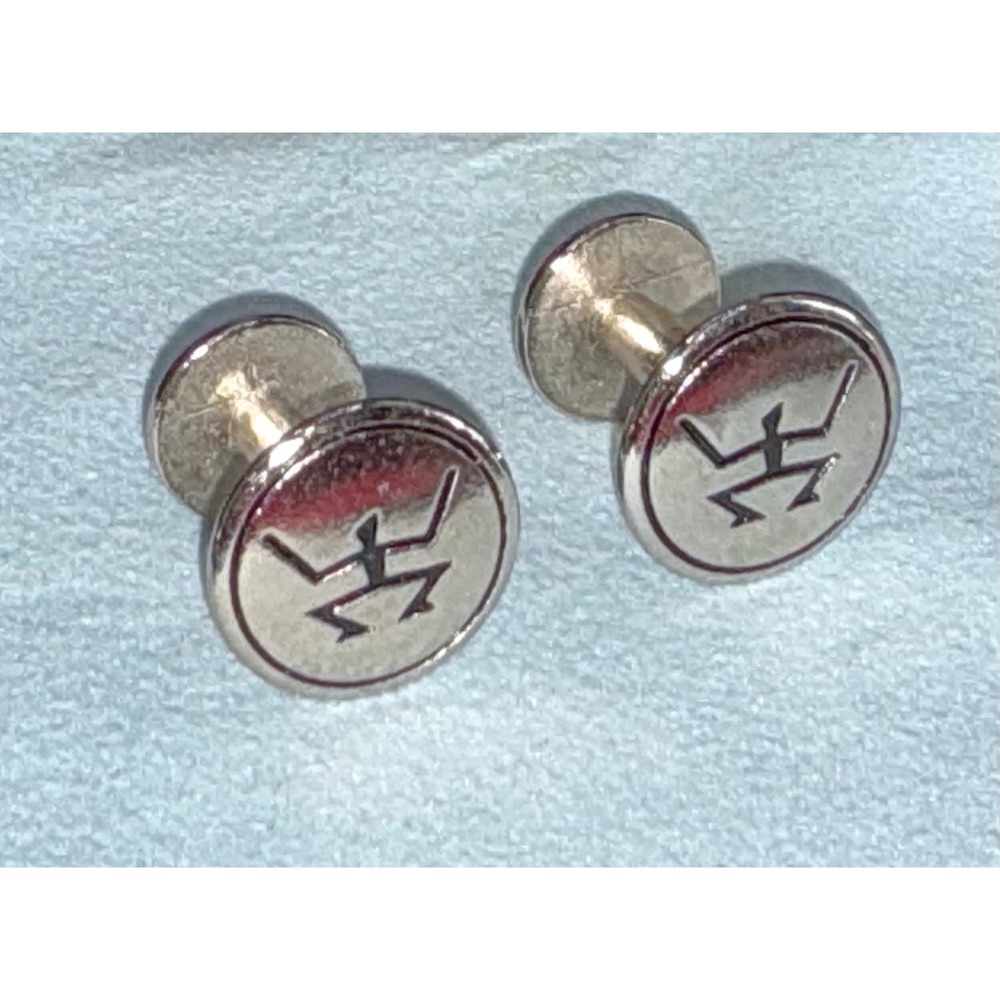 Vintage Men's Silver Tone Collar Studs Engraved Stickman Symbol Hyeroglyphics